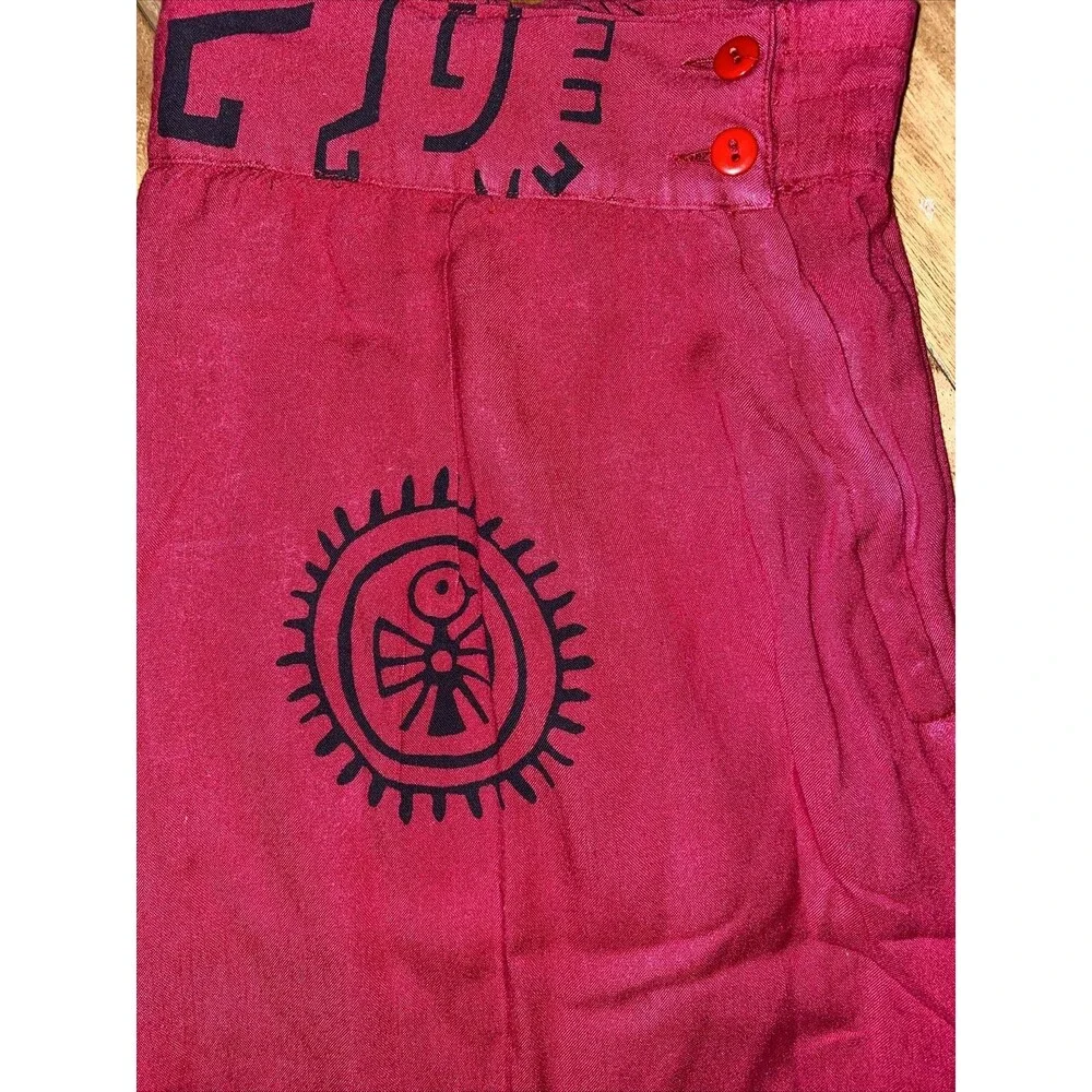 Vintage Essence By Mail Burgundy Red Skirt Long Boho Aztec Tribal Art Print sz L